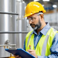 experienced-industrial-worker-protective-gear-inspecting-equipment-with-clipboard-manufacturin